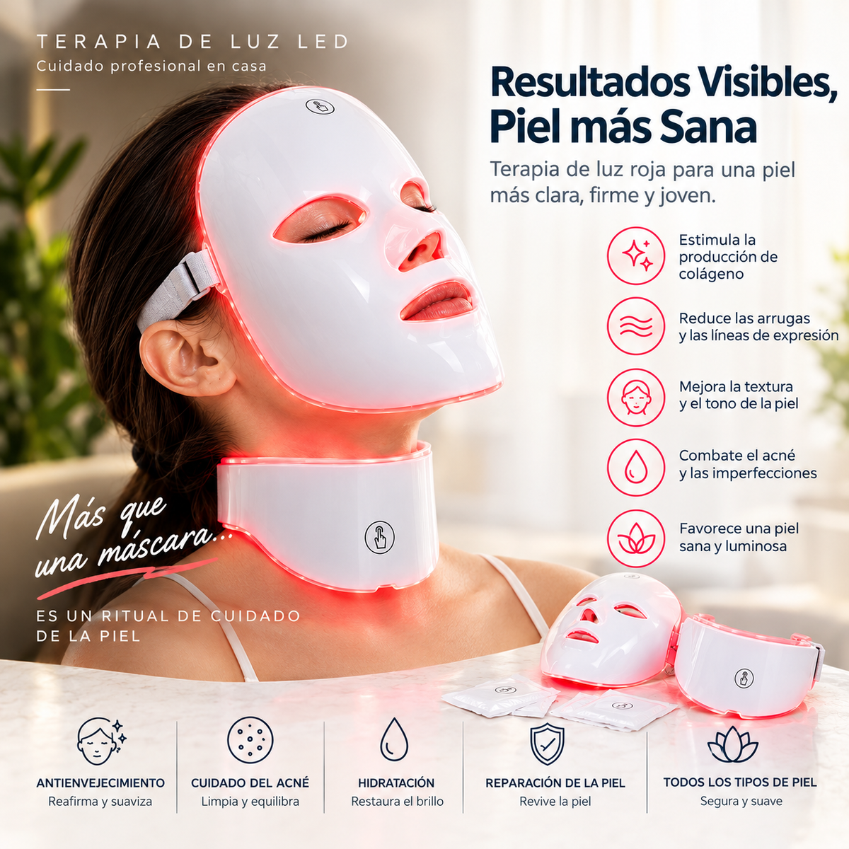 Mascarilla facial de luz LED GlowBeauty