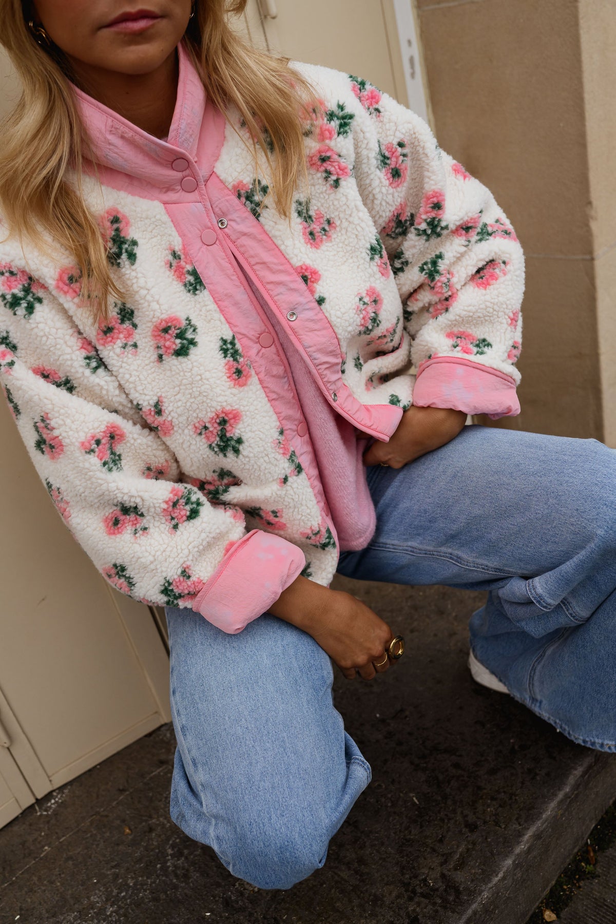 Chaqueta Martina - flores rosa y crudo