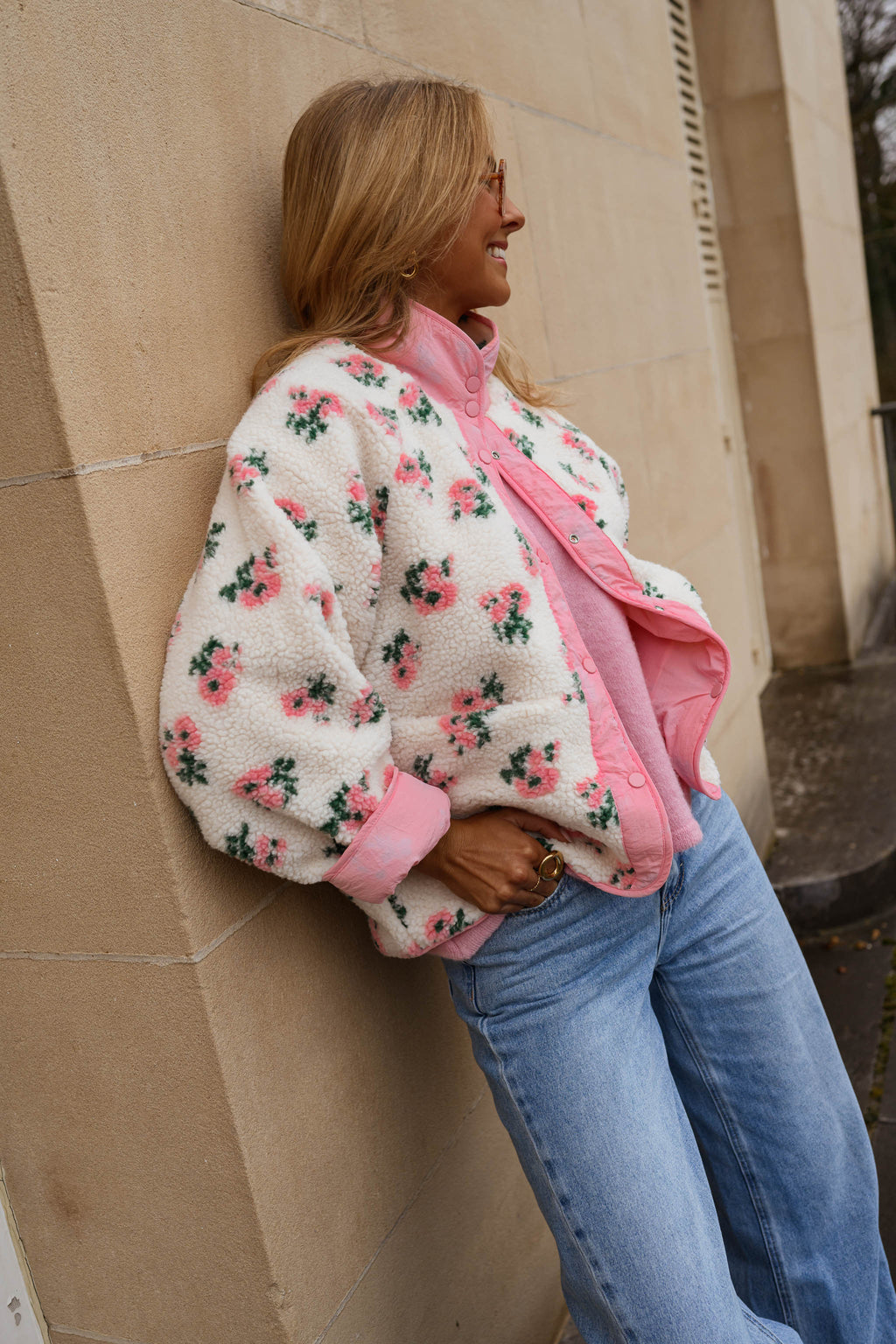 Chaqueta Martina - flores rosa y crudo