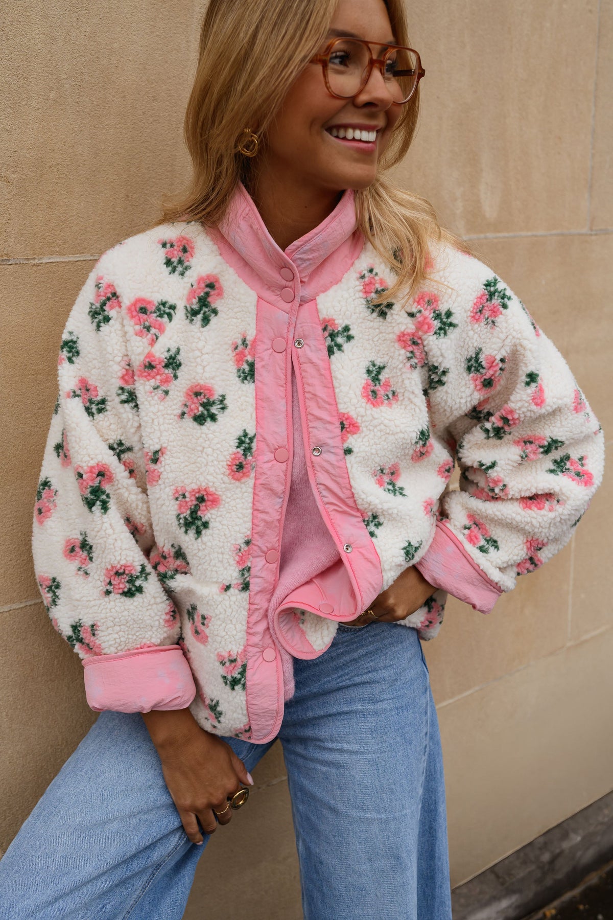 Chaqueta Martina - flores rosa y crudo