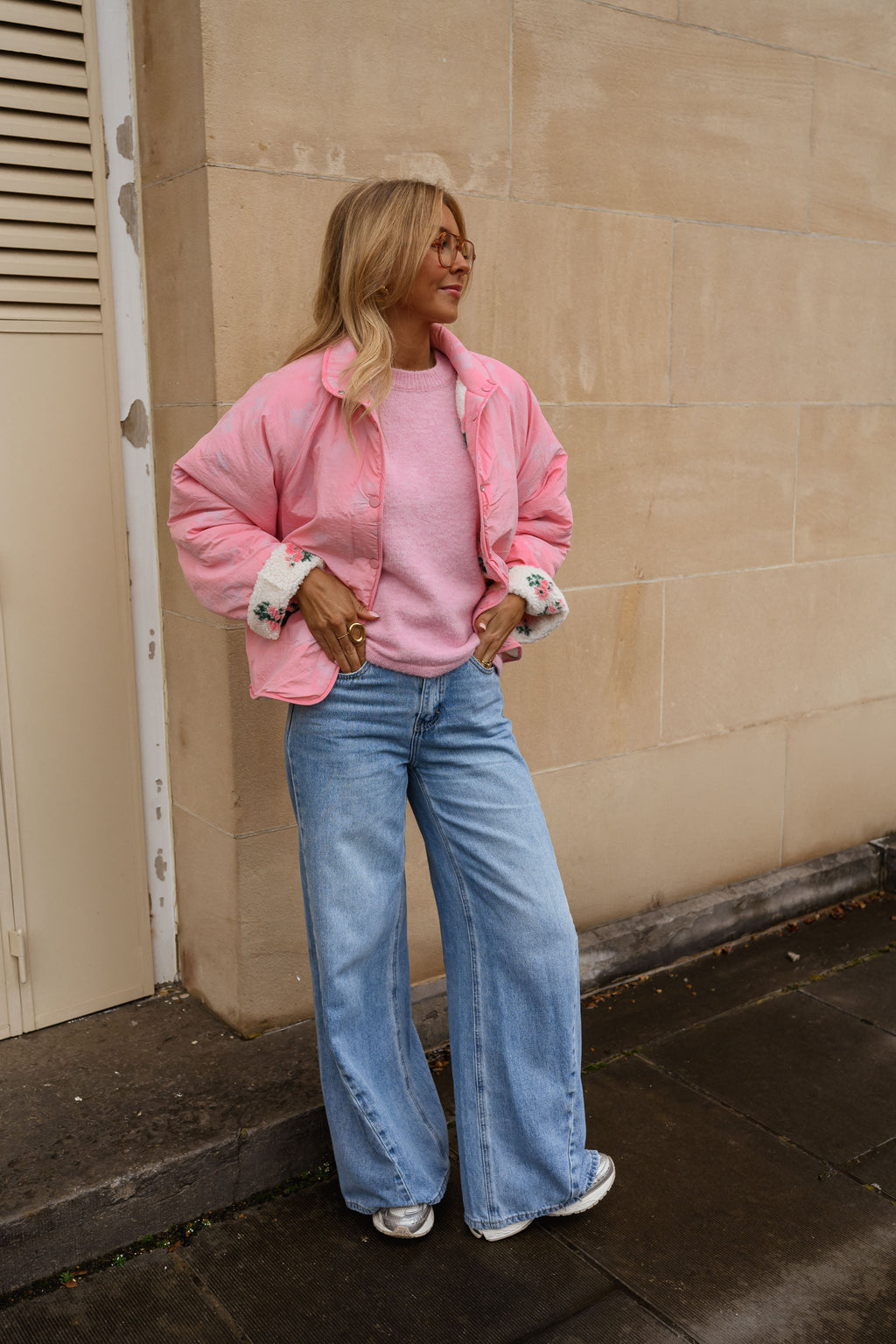 Chaqueta Martina - flores rosa y crudo