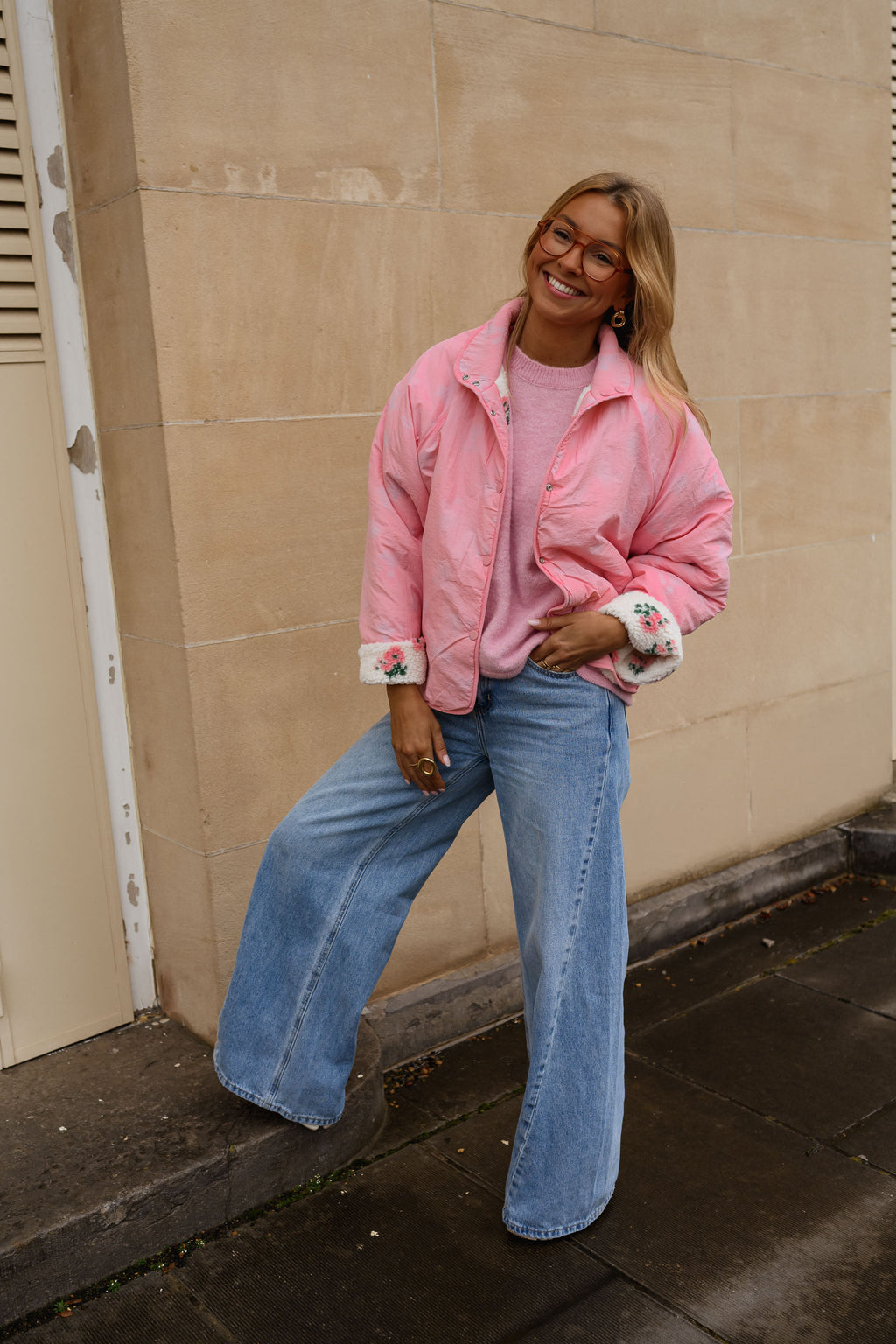Chaqueta Martina - flores rosa y crudo