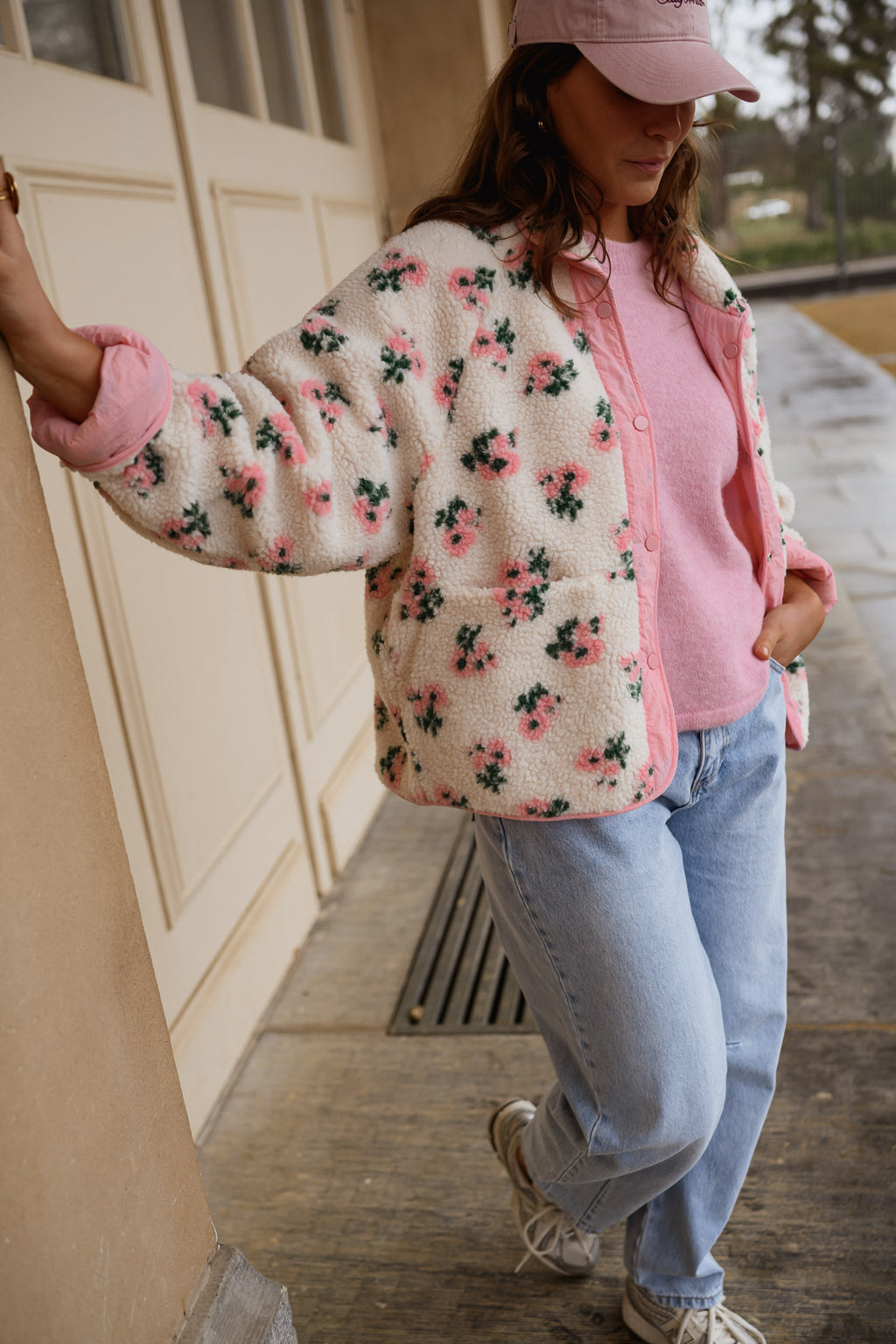 Chaqueta Martina - flores rosa y crudo