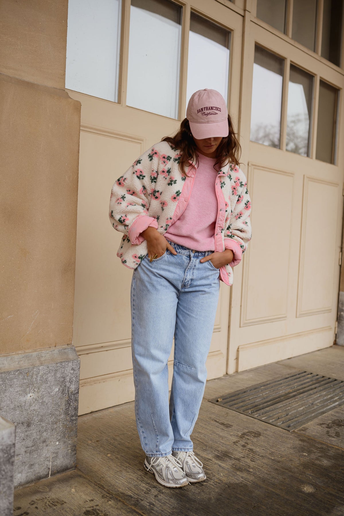 Chaqueta Martina - flores rosa y crudo