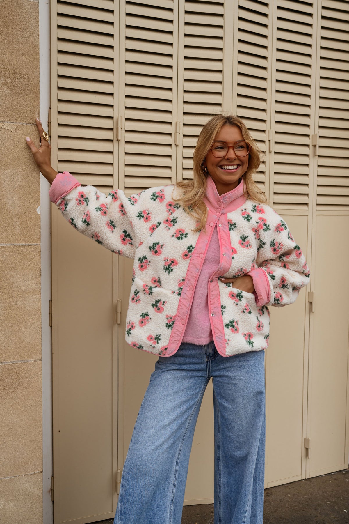 Chaqueta Martina - flores rosa y crudo
