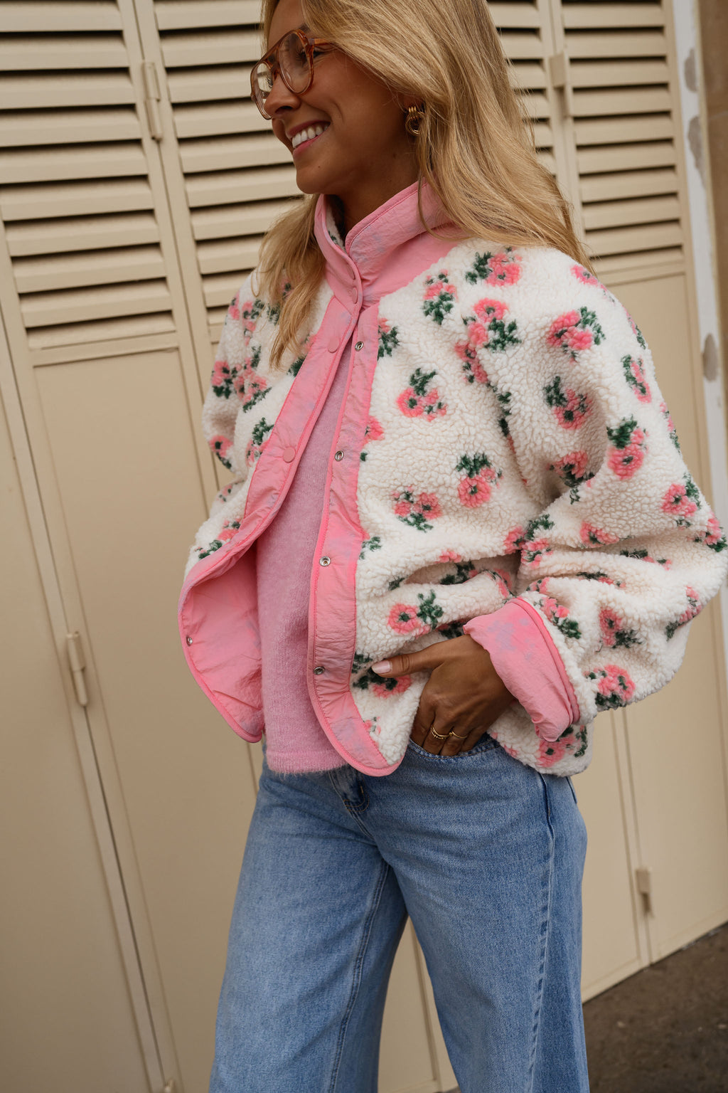 Chaqueta Martina - flores rosa y crudo