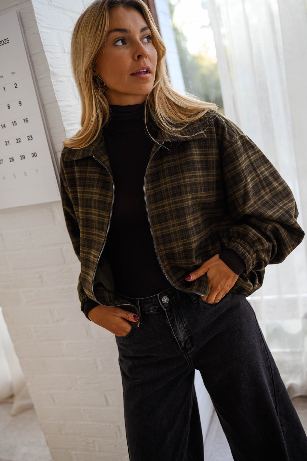 Chaqueta Philipa - cuadros caqui