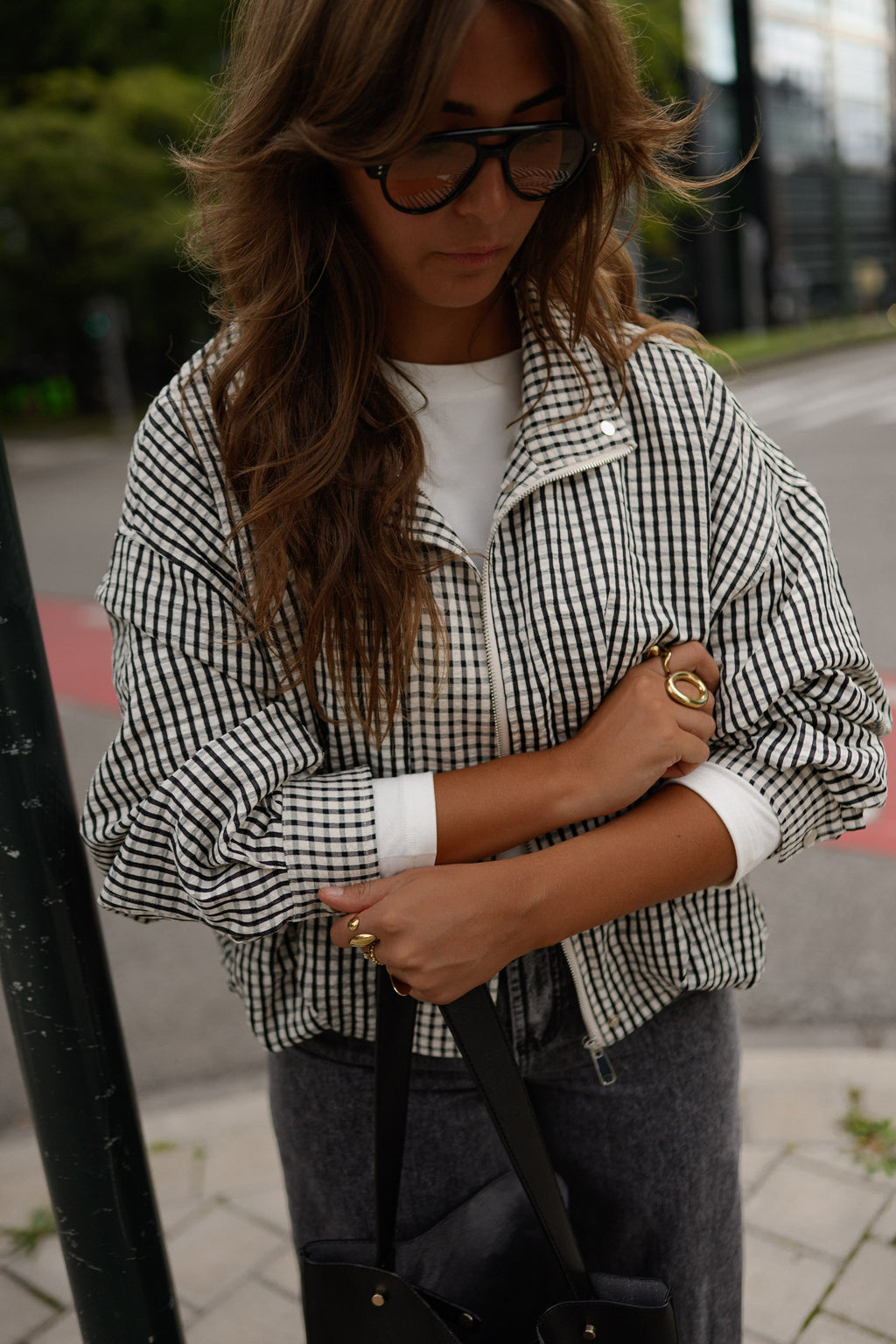 Chaqueta Staly - cuadros vichy crudo y negro