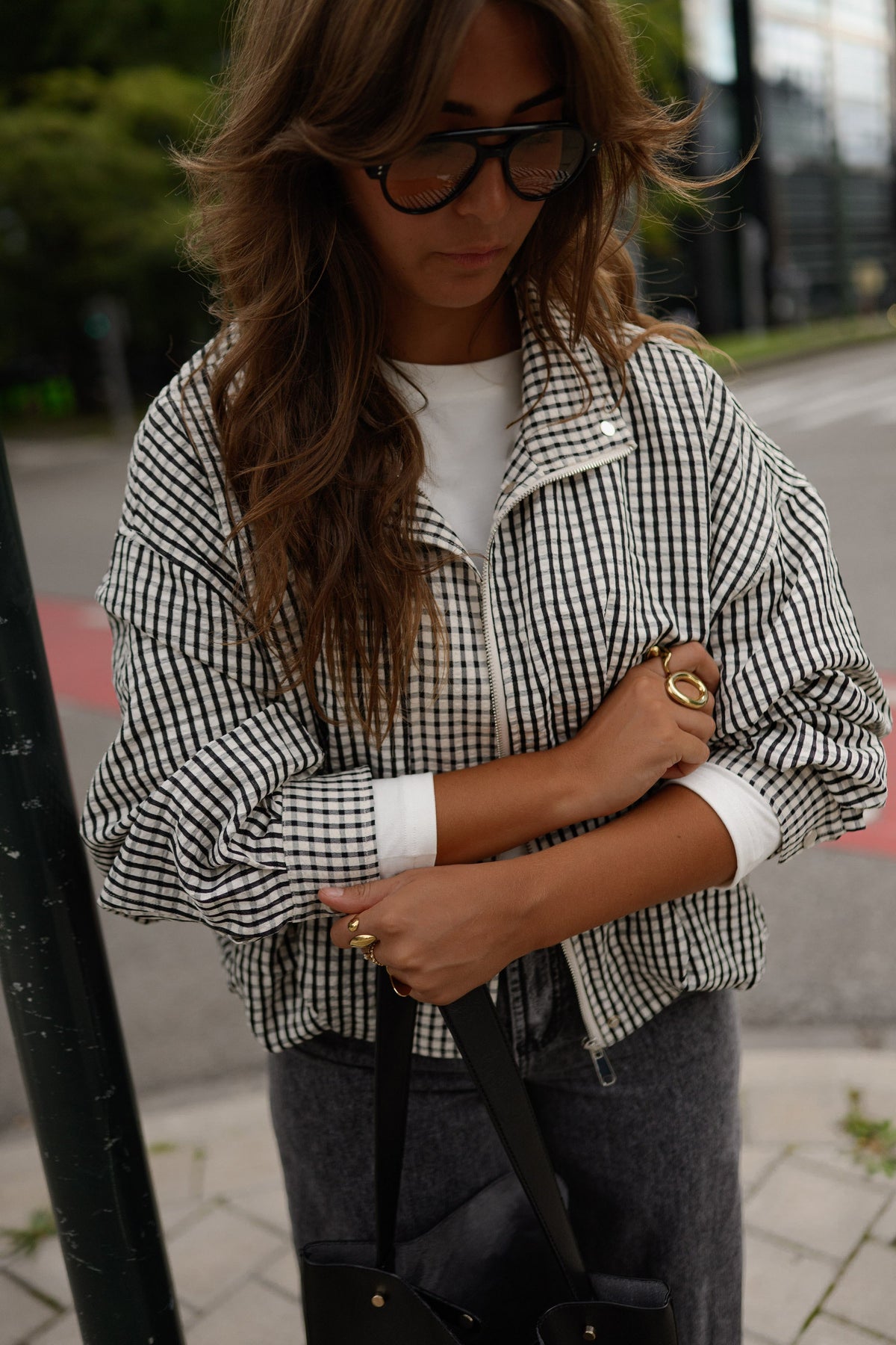 Chaqueta Staly - cuadros vichy crudo y negro