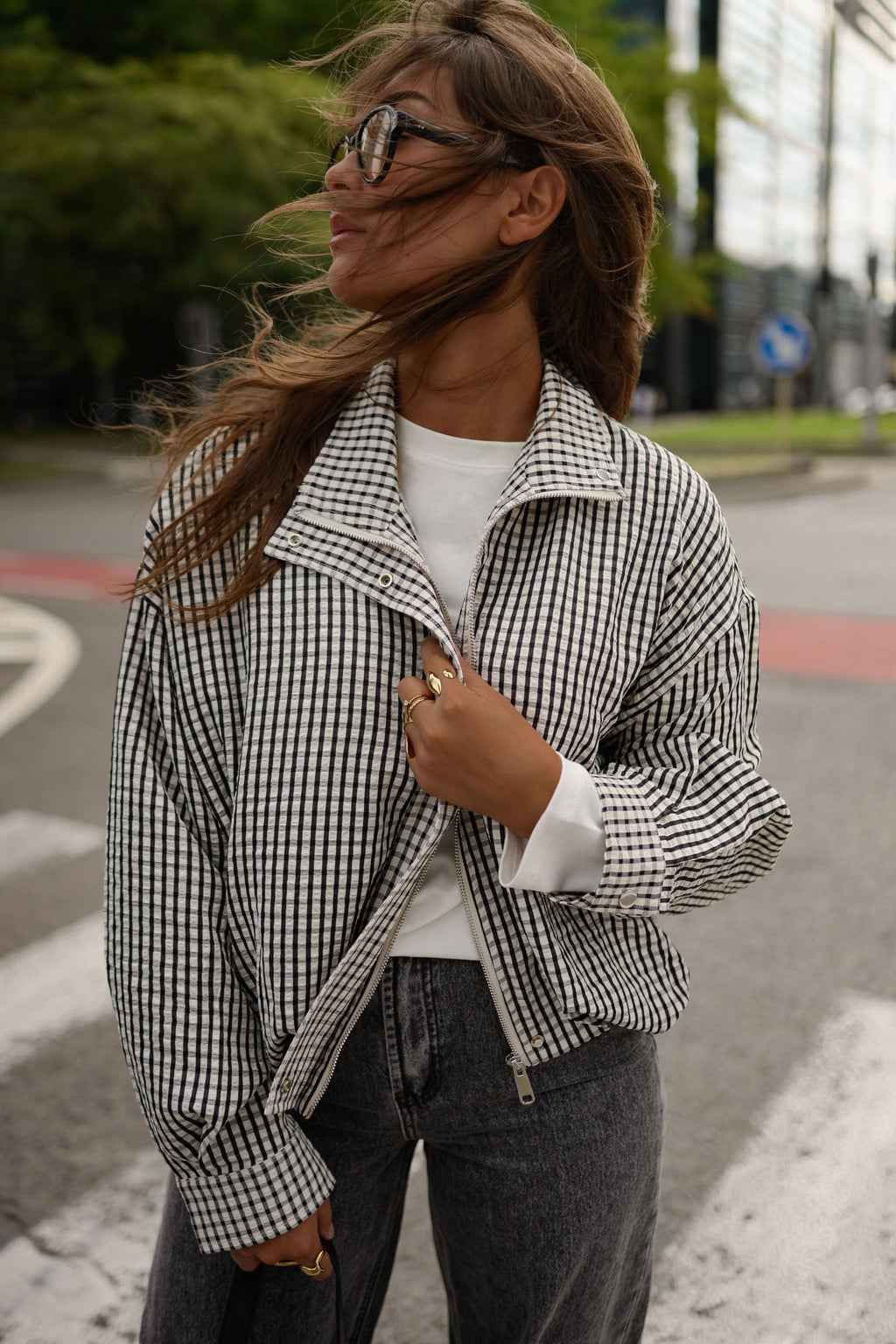 Chaqueta Staly - cuadros vichy crudo y negro