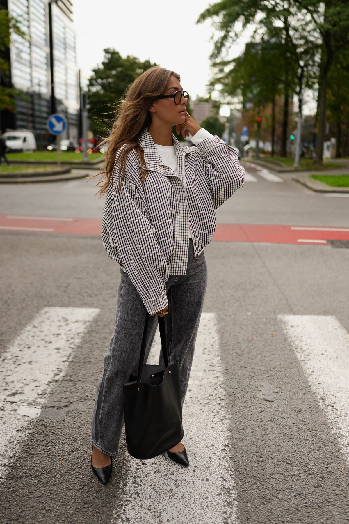 Chaqueta Staly - cuadros vichy crudo y negro
