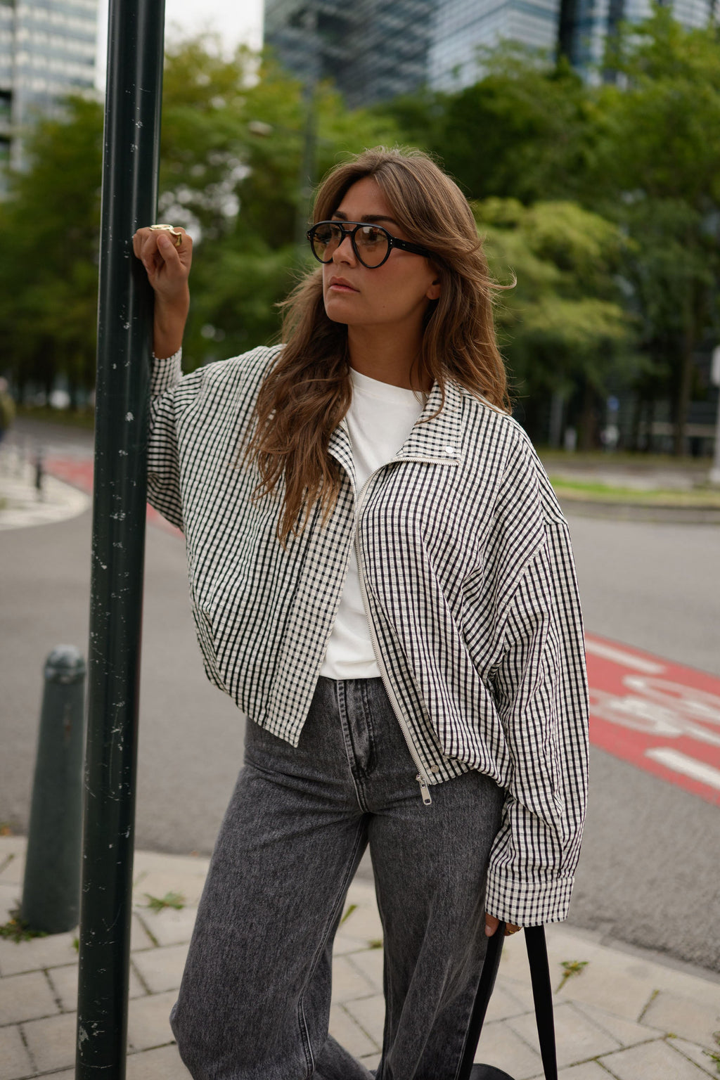 Chaqueta Staly - cuadros vichy crudo y negro