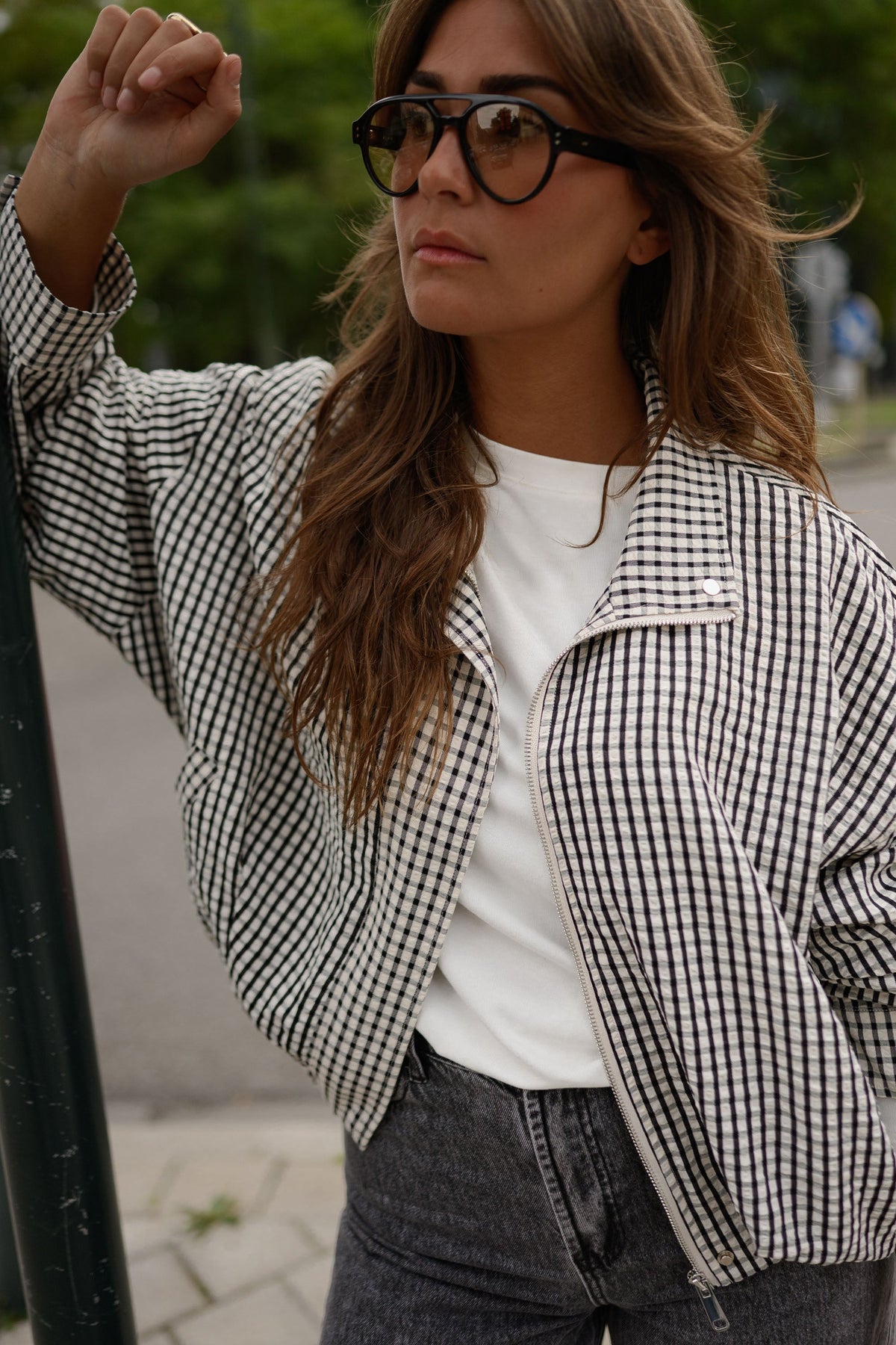 Chaqueta Staly - cuadros vichy crudo y negro