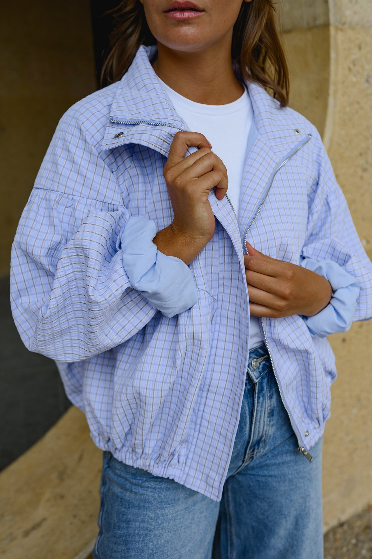 Chaqueta Yann - cuadros malva