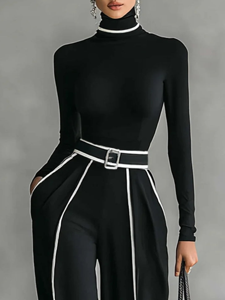 Emma | Conjunto Elegante con Cuello Alto y Pantalón Ancho