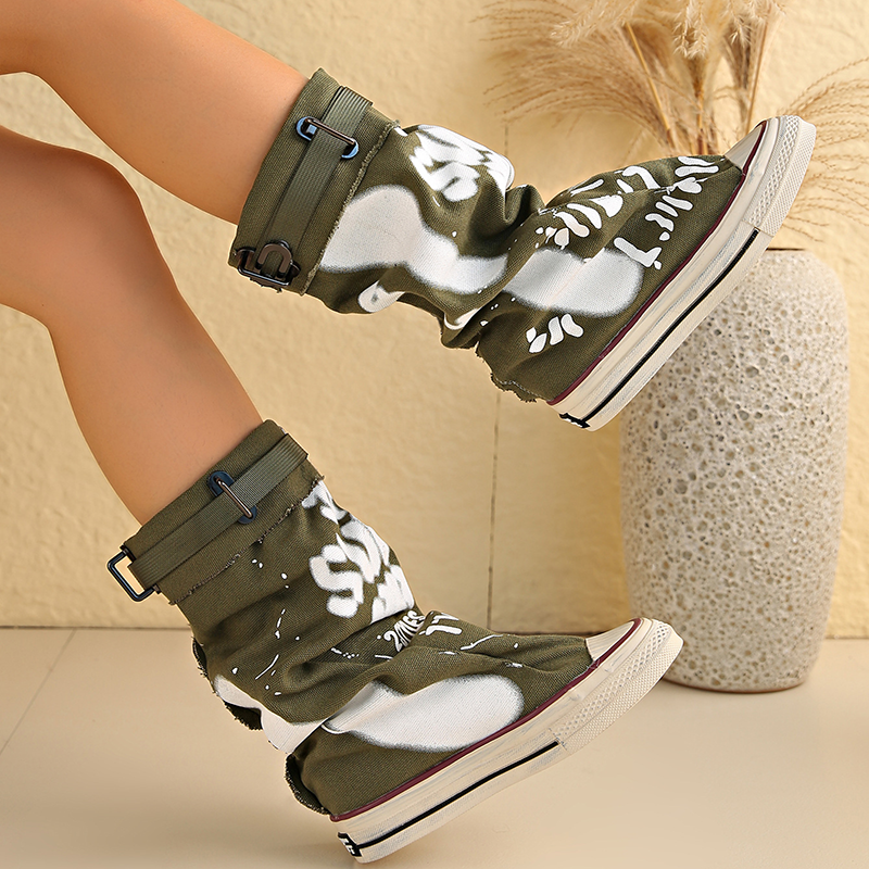 Botas de lona plegables con estampado grafiti hasta media pierna