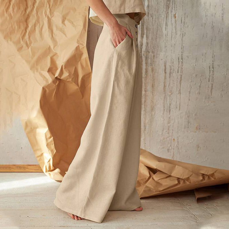 Pantalón vintage liso con botones y bolsillos