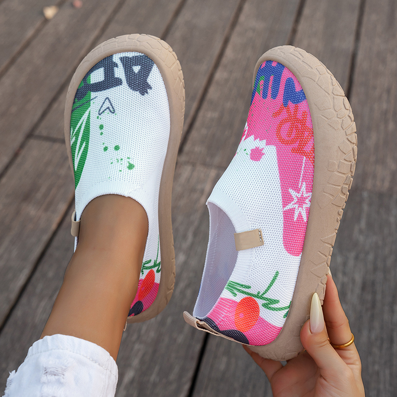 Zapatillas de lona sin cordones con estampado grafiti, ligeras y antideslizantes