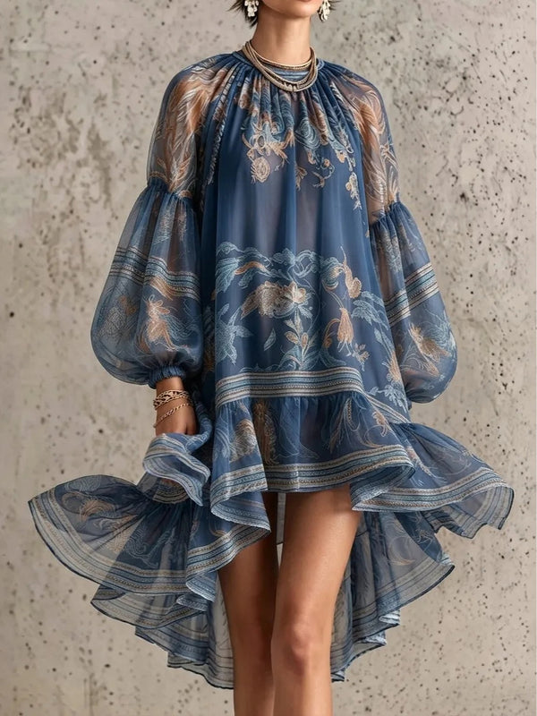 Vestido vintage elegante estampado de manga larga y corte holgado
