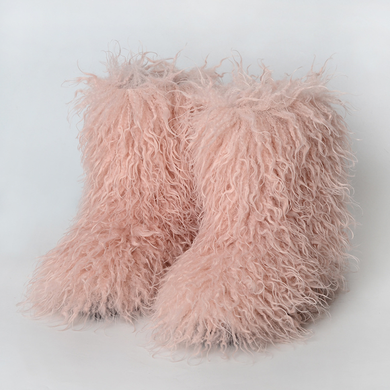 Botas esponjosas de pelo rizado hasta media pierna