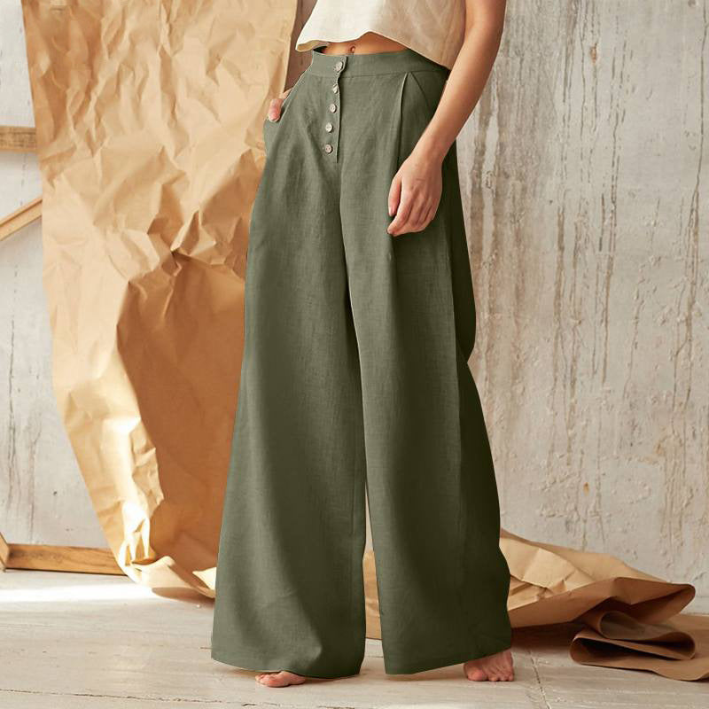 Pantalón vintage liso con botones y bolsillos