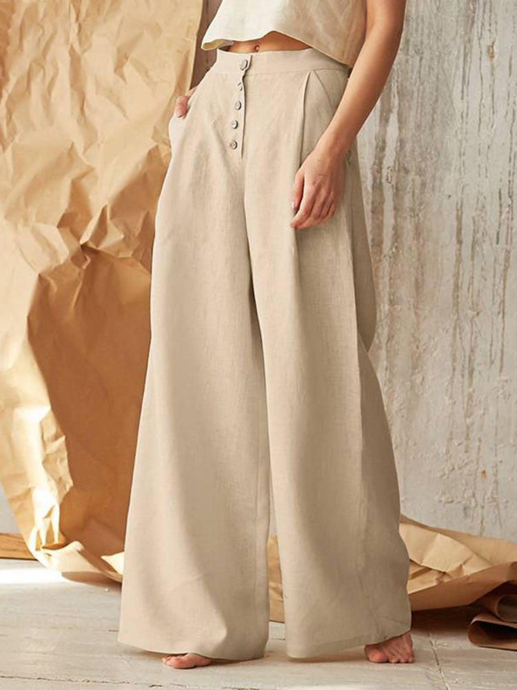Pantalón vintage liso con botones y bolsillos