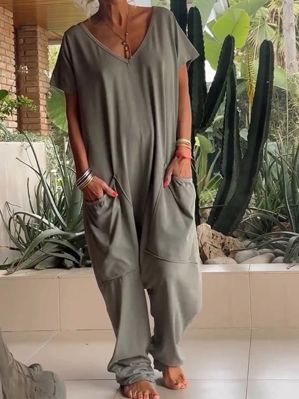 Mono casual liso con cuello en V
