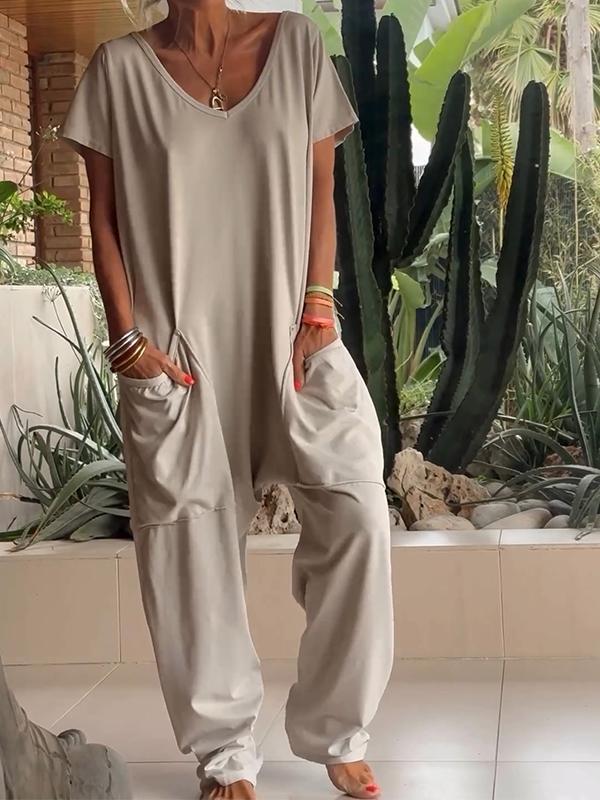 Mono casual liso con cuello en V