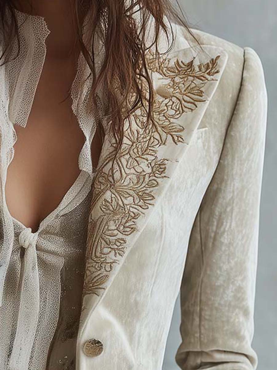 Blazer de sastre marfil bordado Constance