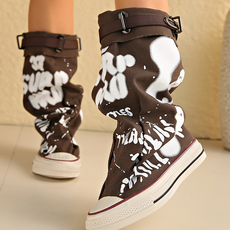 Botas de lona plegables con estampado grafiti hasta media pierna