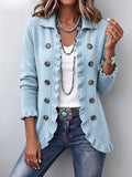 Chaqueta de punto azul empolvado con volantes Sagrario