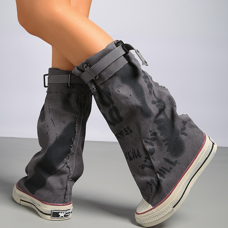Botas de lona plegables con estampado grafiti hasta media pierna