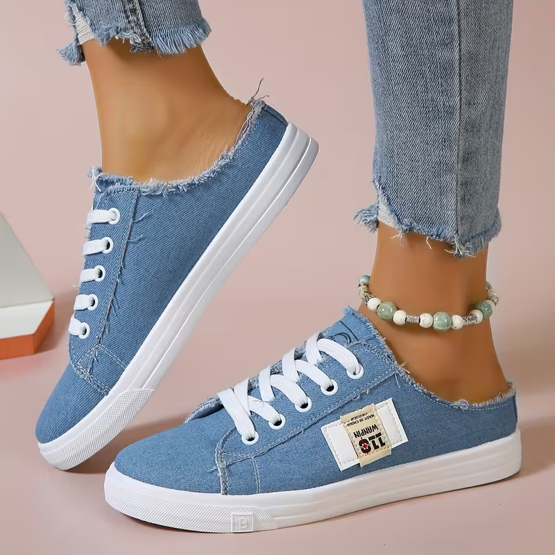 Zapatillas de lona sin cordones con bordes desflecados