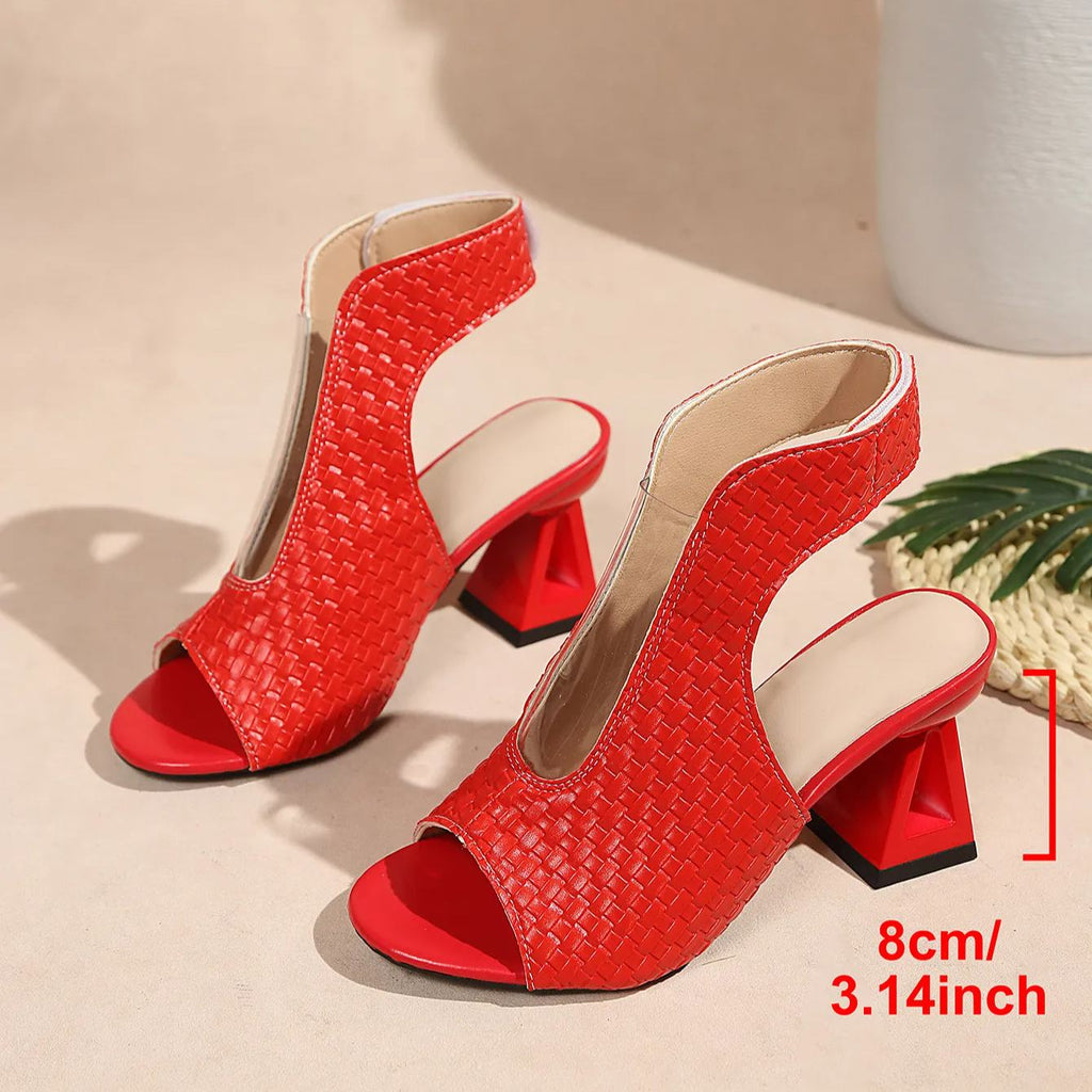 Mules tejidas de puntera abierta y tacón ancho de 8 cm