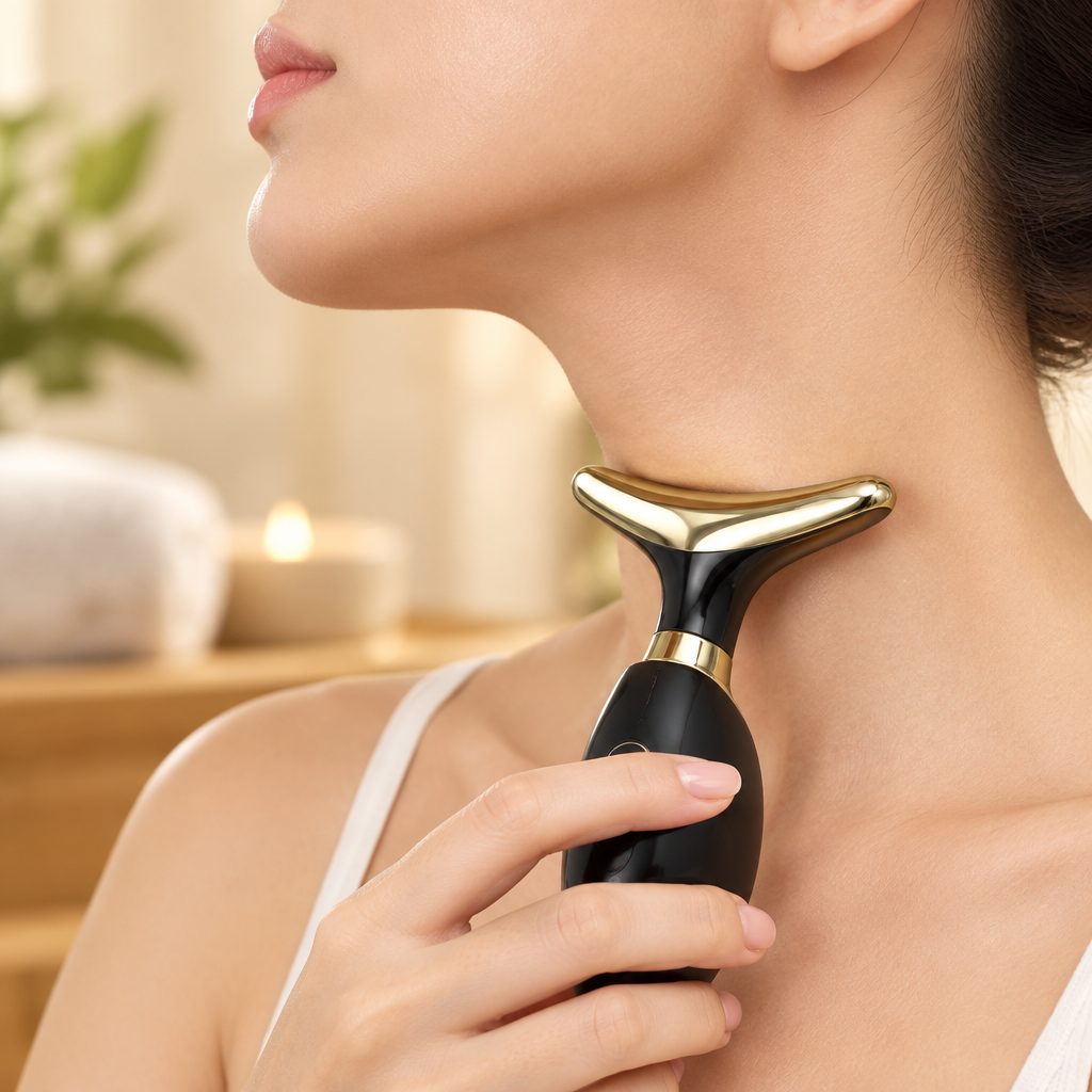 Imagen ilustrativa de uso del masajeador en el cuello