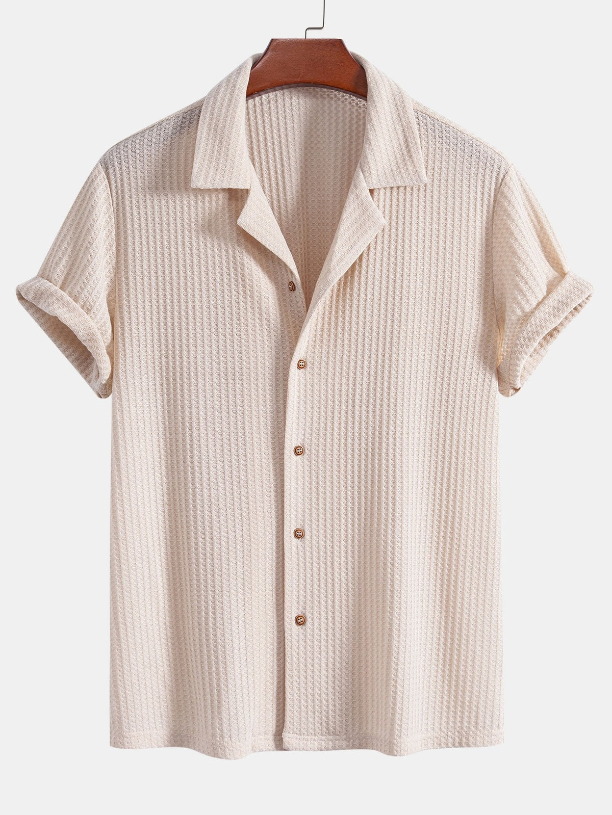 Camisa cubana de punto waffle de manga corta y pantalones de lino de pierna recta