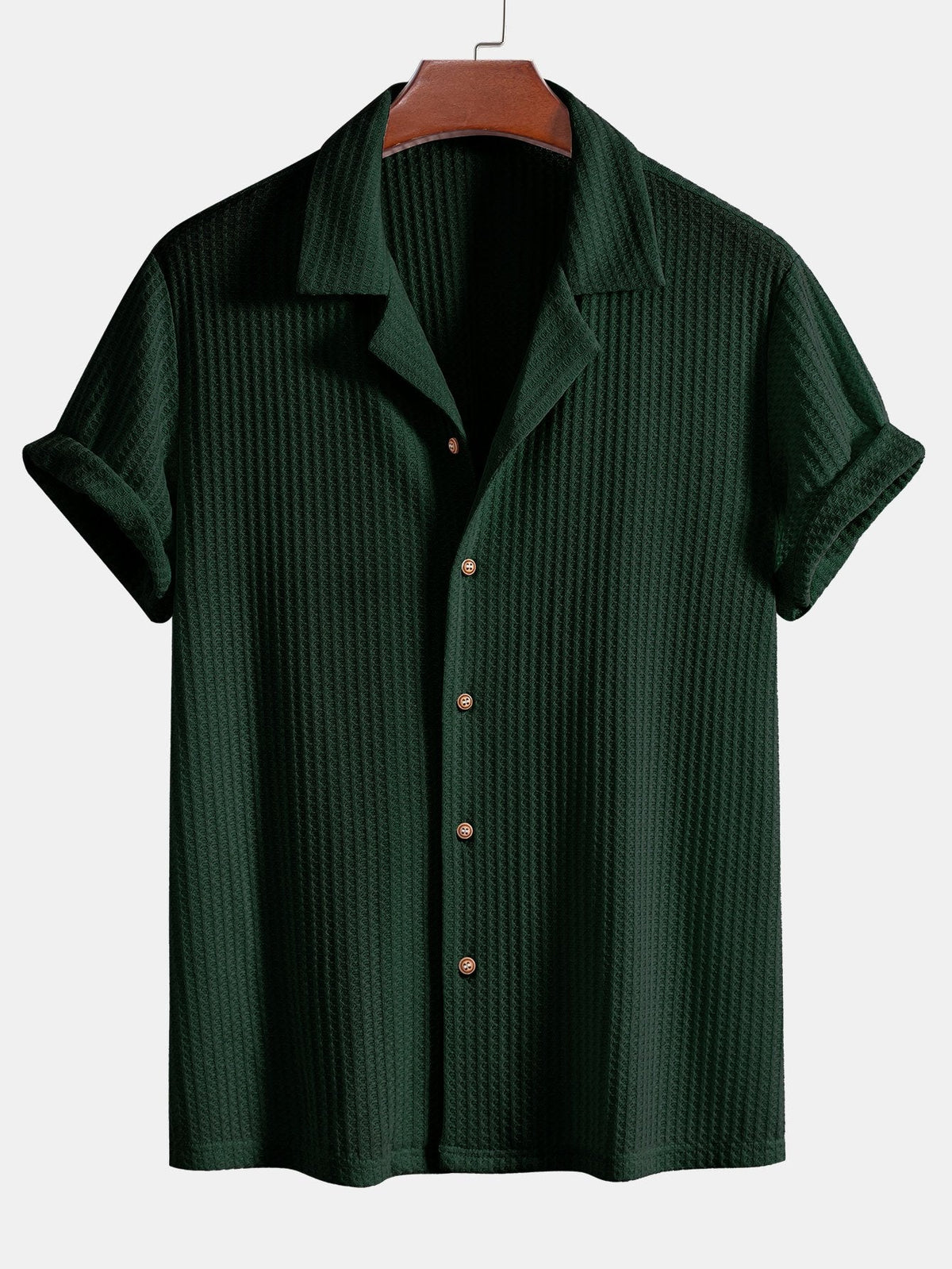 Camisa cubana de punto waffle de manga corta y pantalones de lino de pierna recta