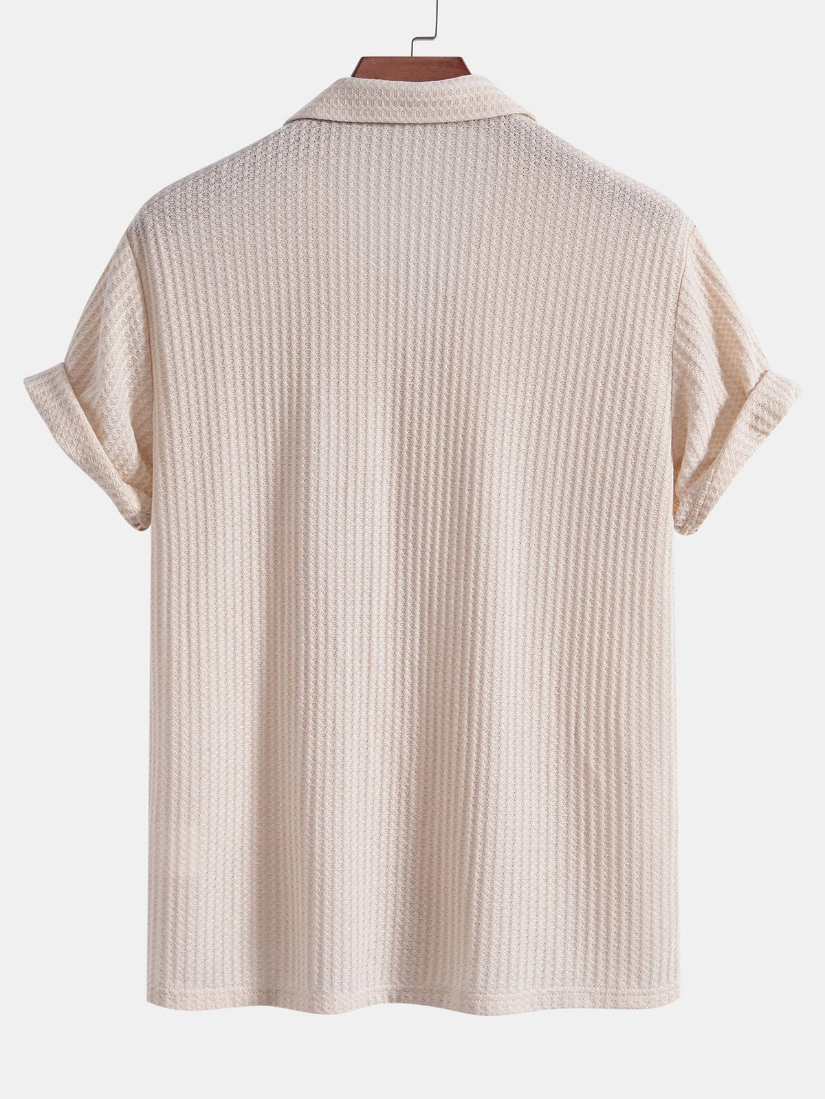 Camisa cubana de punto waffle de manga corta y pantalones de lino de pierna recta