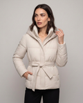 Chaqueta Acolchada Corta con Cinturón y Capucha
