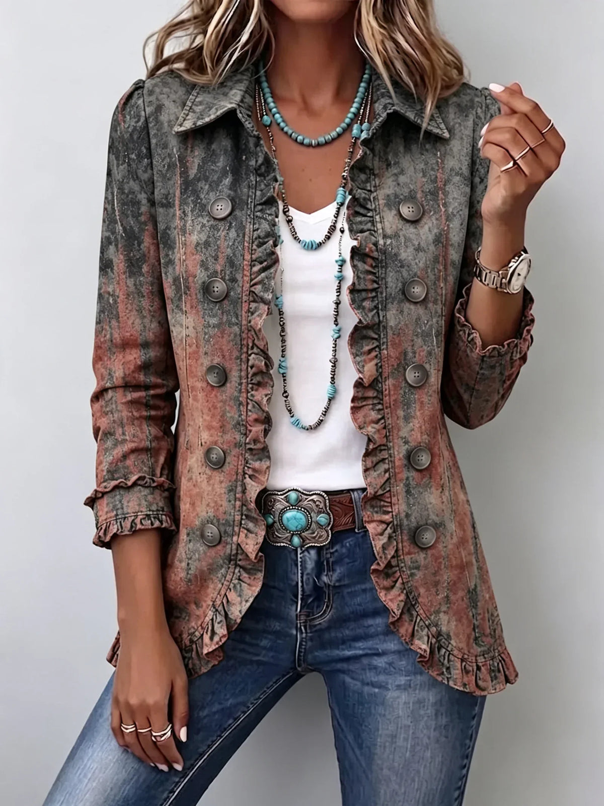 Chaqueta degradado texturizado con volantes Aurora
