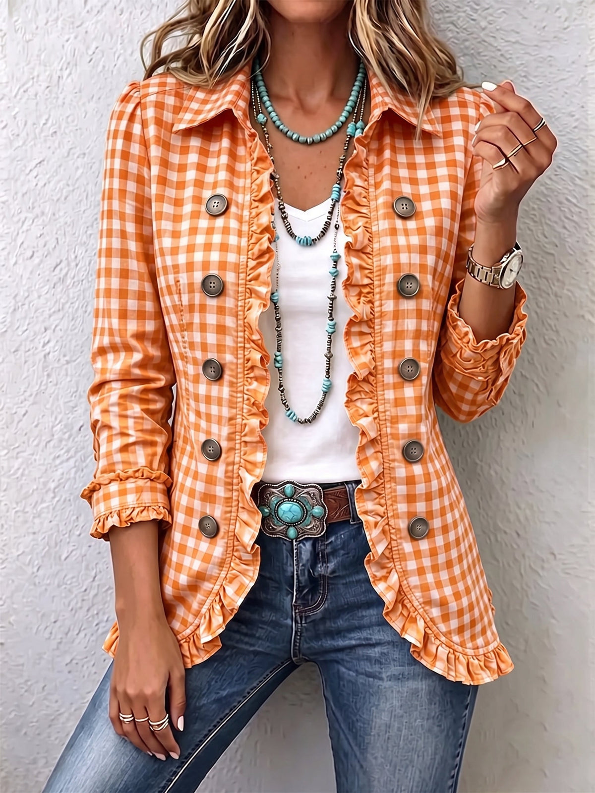 Chaqueta de cuadros vichy con volantes Encarna