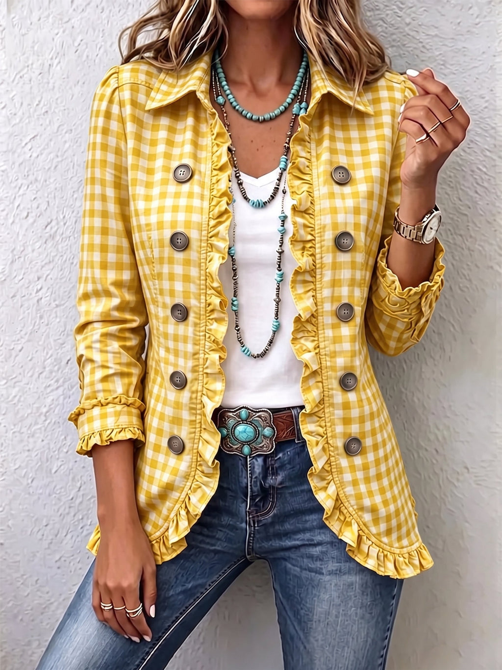 Chaqueta de cuadros vichy con volantes Encarna
