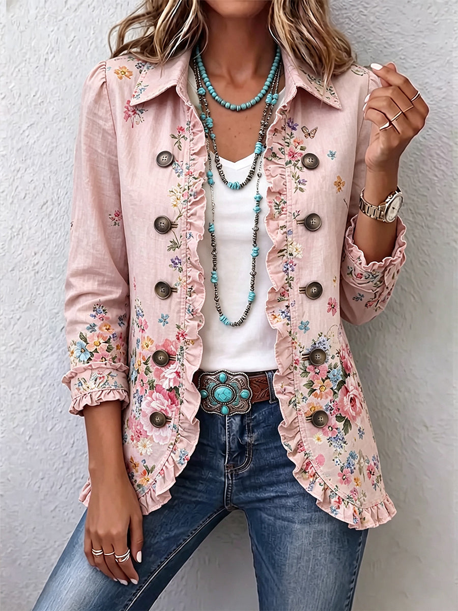 Chaqueta floral con volantes y botones Soledad