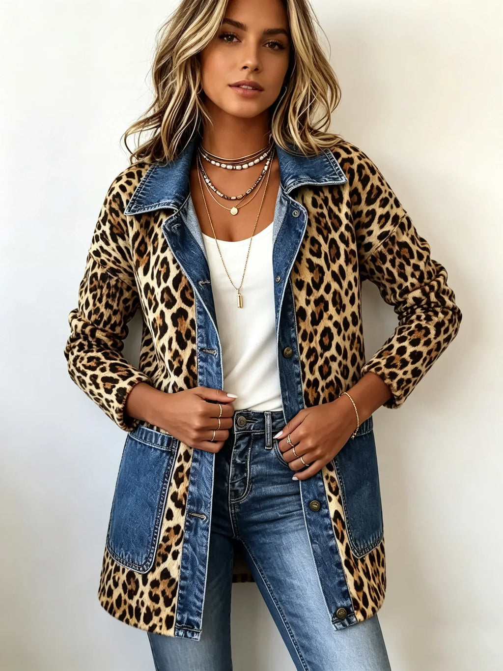 Chaqueta larga de leopardo con vaquero Nieves