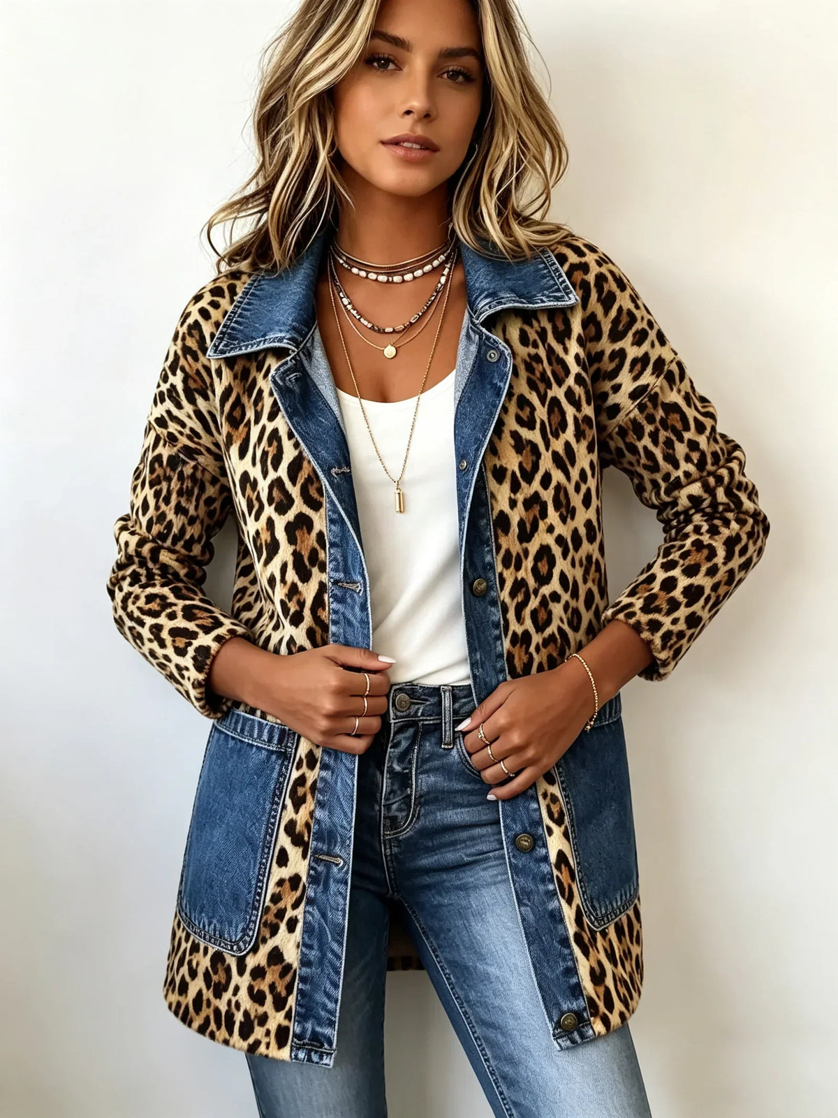 Chaqueta larga de leopardo con vaquero Nieves