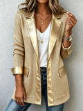 Blazer de punto dorado con ribetes de polipiel Aurora