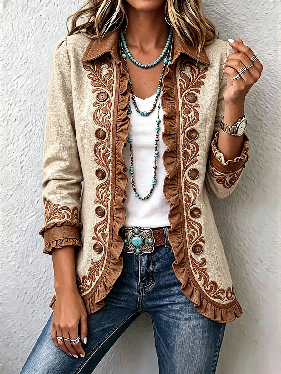 Chaqueta floral bordada con volantes Pilar
