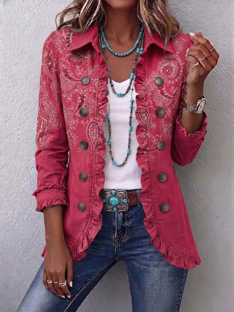 Chaqueta cachemira rosa con volantes Milagros