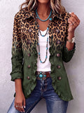 Chaqueta blazer leopardo verde con volantes Ernestina