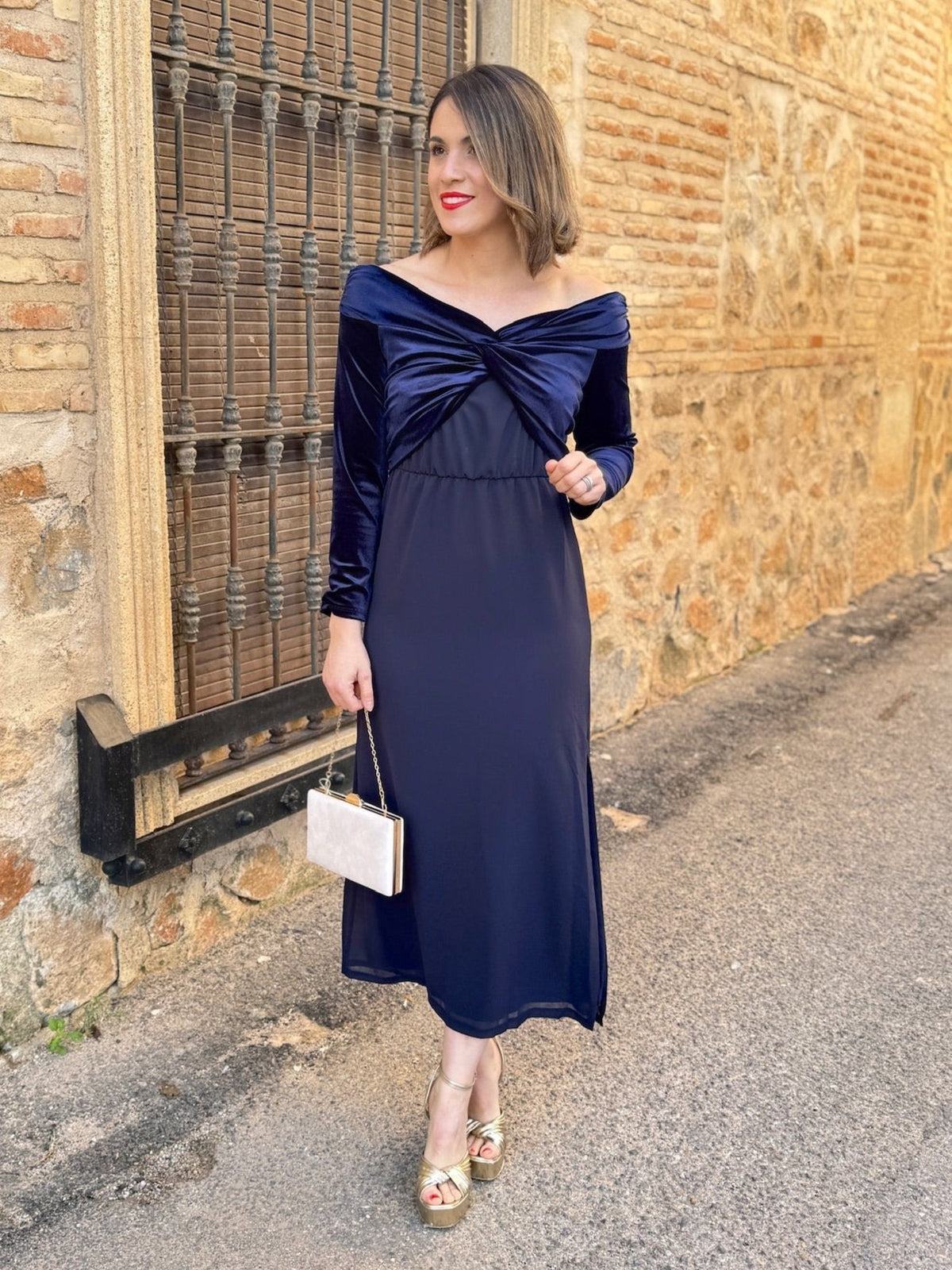Vestido midi azul marino | Monnet